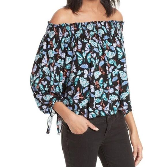 Free People Lexington Off-the-Shoulder Top Small boho oversized EUC colorful - Picture 6 of 10